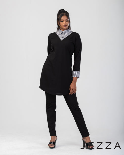 Checked & Solid Panel Top 65341